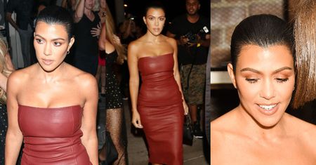 Elegancka Kourtney Kardashian w skórzanej sukience Toma Forda