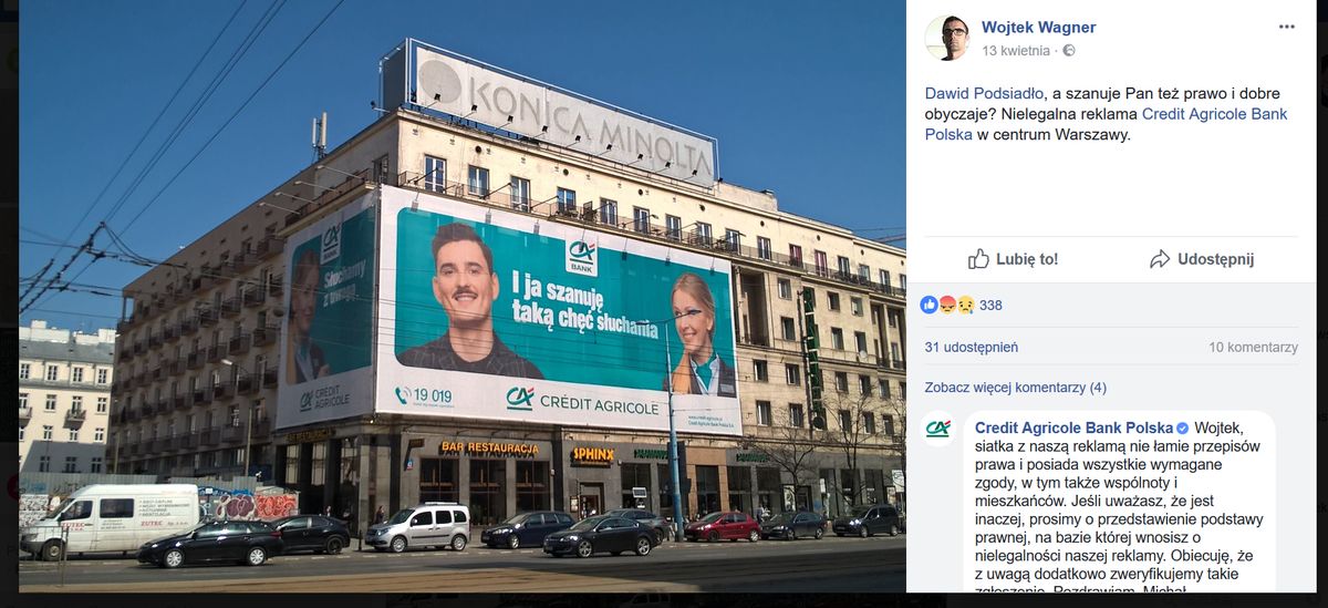 Spór o reklamę w centrum stolicy. "Czy nielegalna reklama z Dawidem Podsiadło jest nielegalna"?