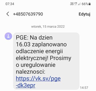 Fałszywy SMS o odłączeniu energii elektrycznej