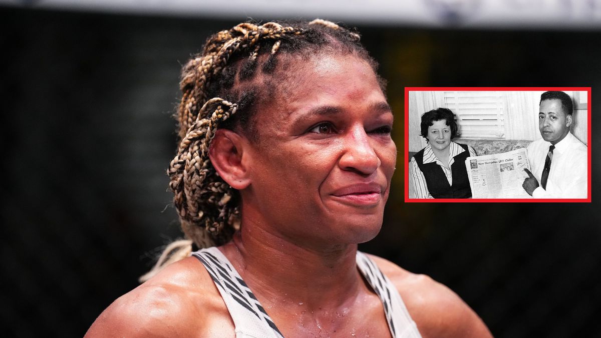 Na zdjęciu Angela Hill. W ramce jej dziadkowie - Barney i Betty Hill.