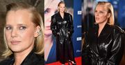 Mroczna Joanna Kulig pozuje na premierze "Kobieta z" w SKÓRZANYM płaszczu i butach na olbrzymiej platformie (ZDJĘCIA)