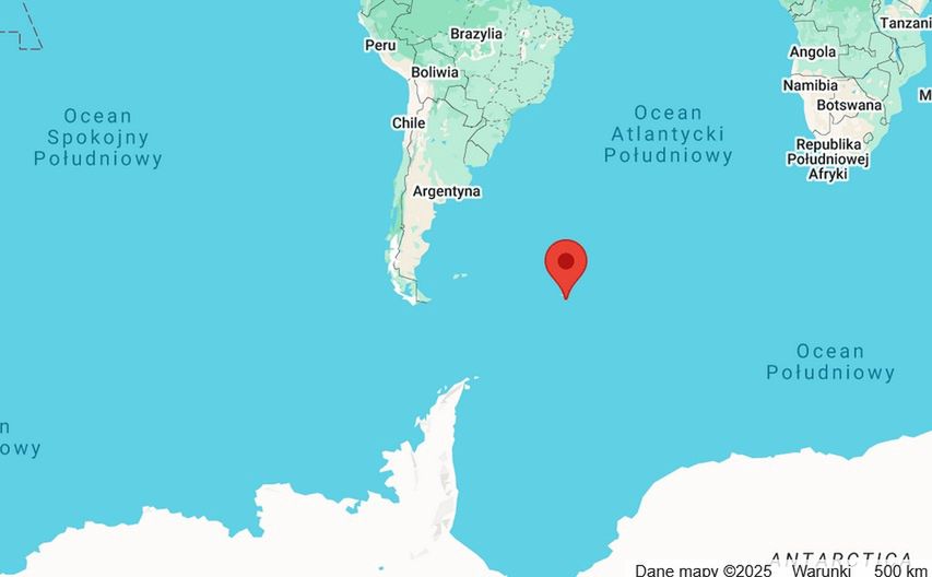 Pinezką zaznaczono wyspę Georgia Południowa
