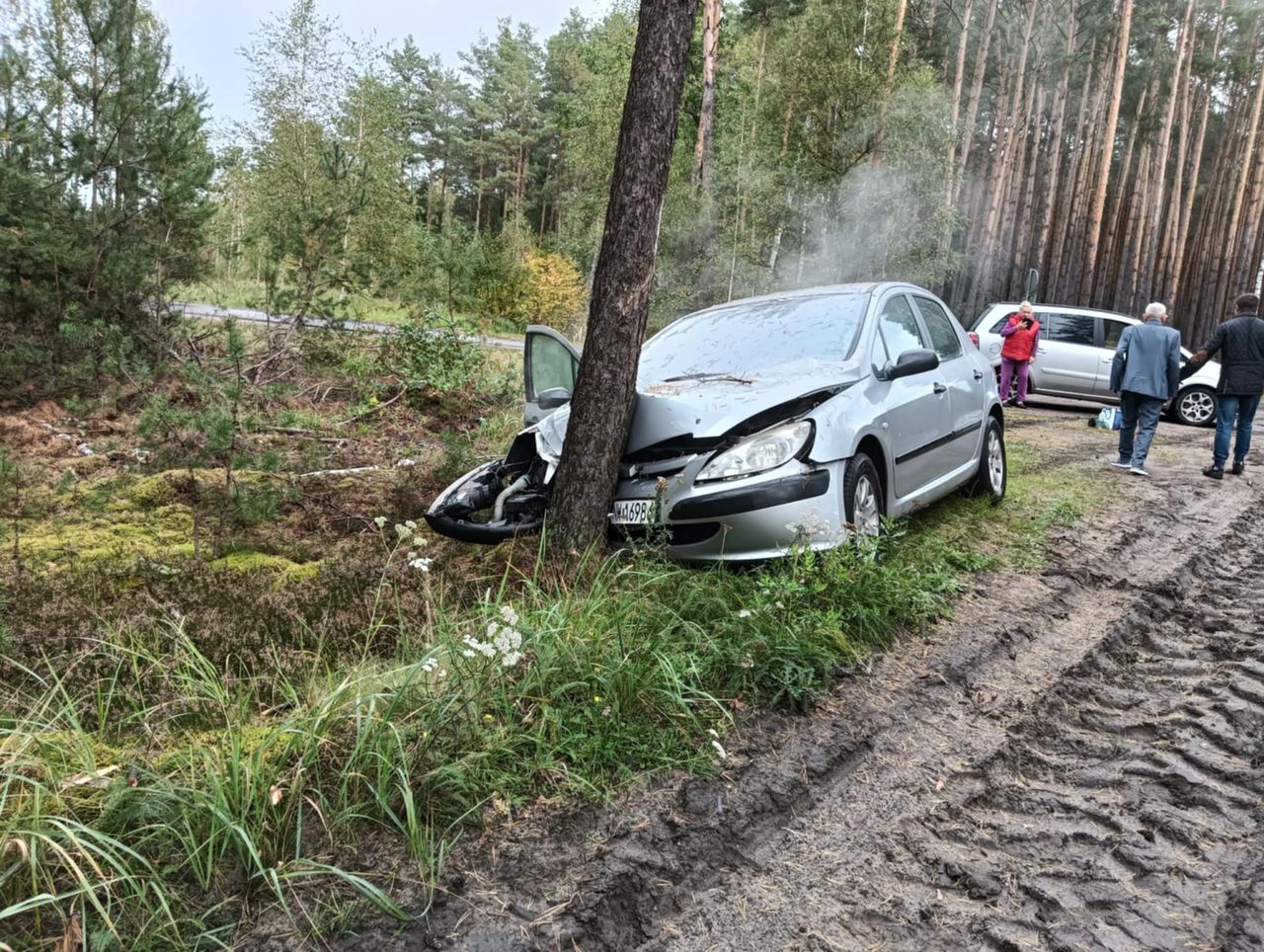 Krzewiny: Wypadek. 78-latek uderzył w drzewo, jechał na grzyby