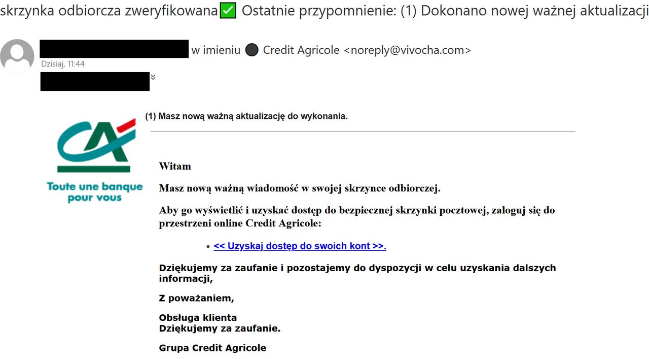 spreparowany przez przestępców mail