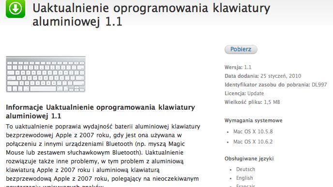 Uaktualnienie dla aluminiowych klawiatur z 2007 roku 1