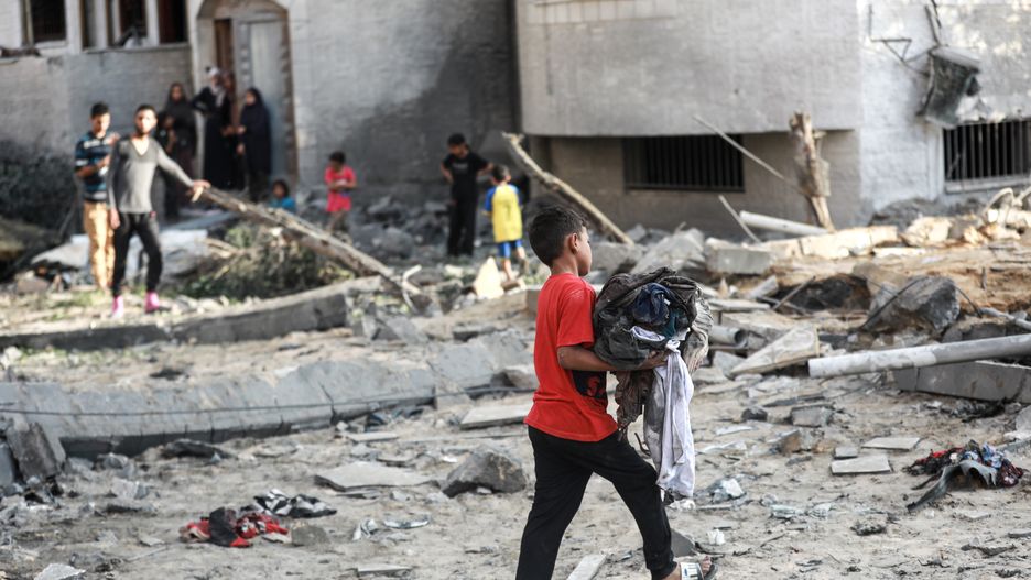 GAZA CITY, GAZA - JULY 8:  Palestinians search through the rubble of destroyed homes, inspecting the damage and locate survivors after an Israeli airstrike on the Tel al-Hawa neighborhood in the southern Gaza Strip on July 8, 2025, in the Gaza City, Gaza. (Photo by Abdalhkem Abu Riash/Anadolu via Getty Images)