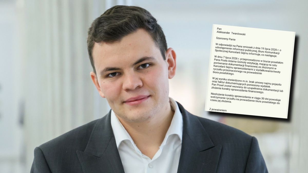 Poseł Adam Gomoła oraz pismo z Kancelarii Sejmu, które upublicznił w poniedziałek Aleksander Twardowski