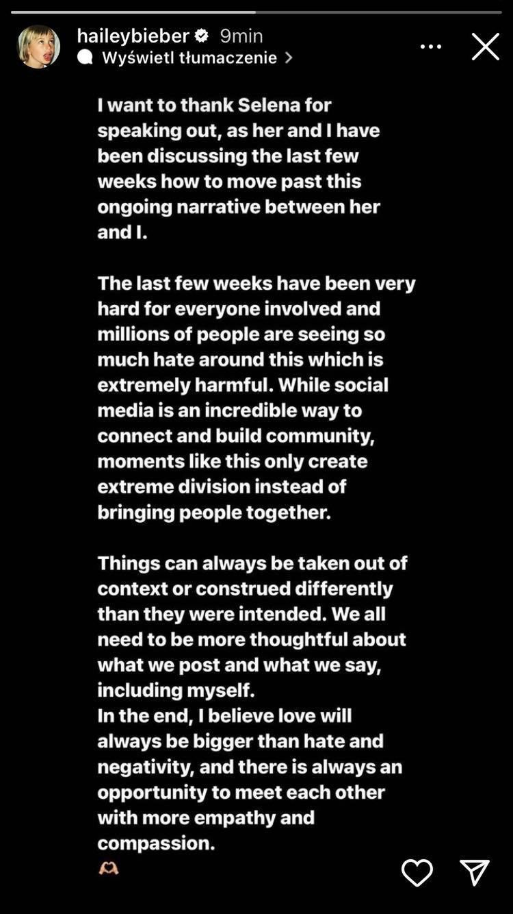 Hailey Bieber zabrała głos 