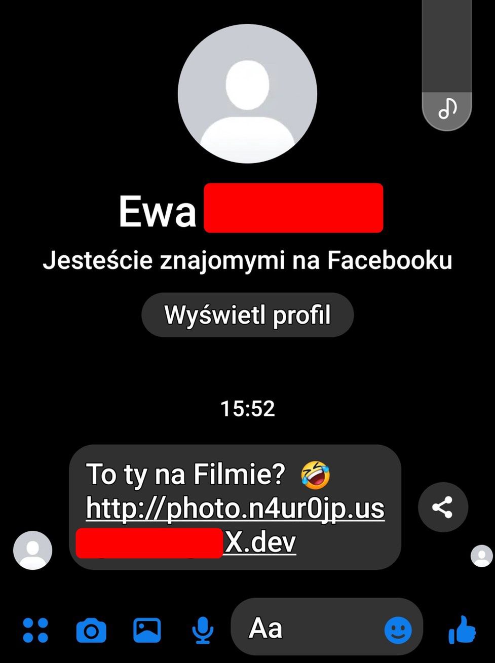 Fałszywa wiadomość w Messengerze