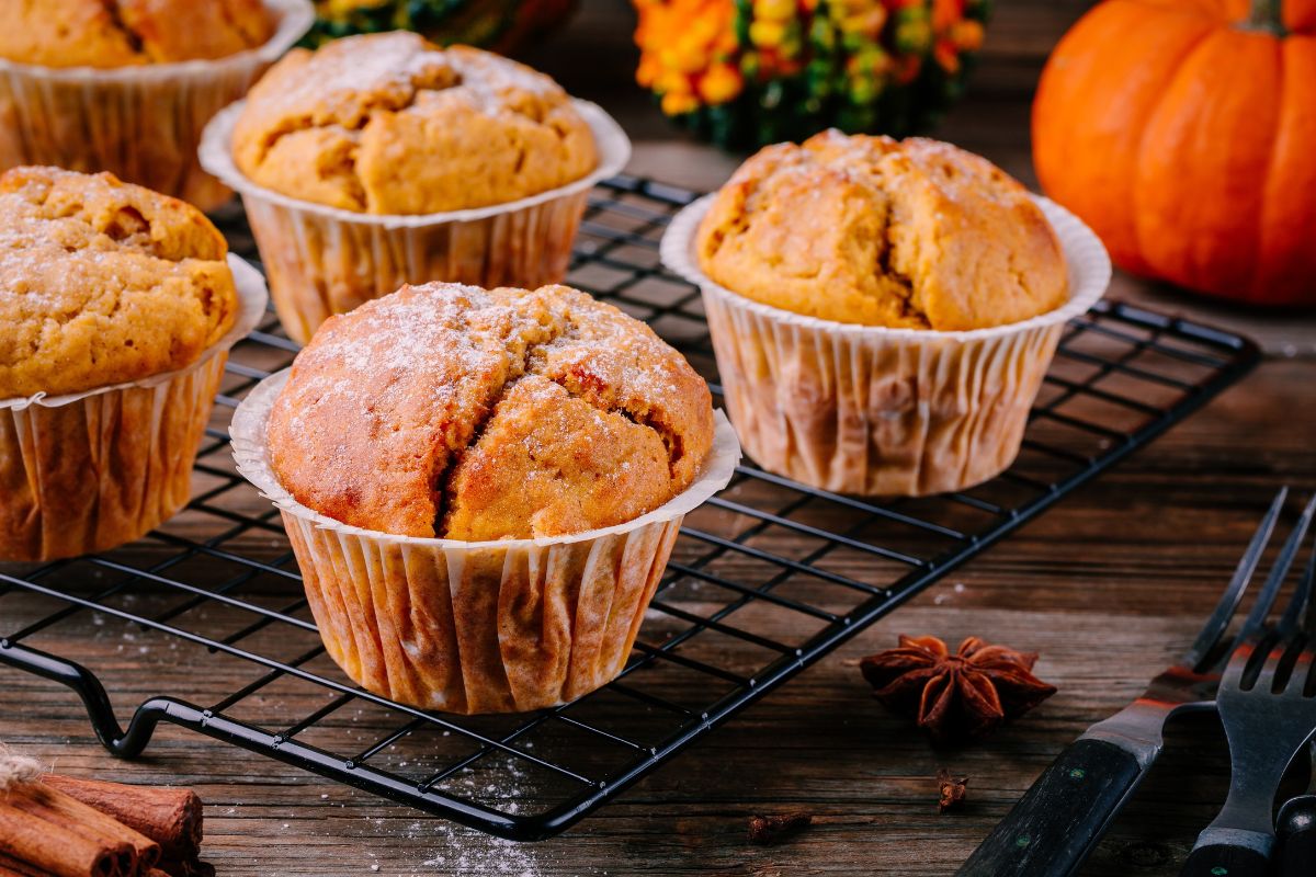 Pumpkin muffins with orange and plum jam