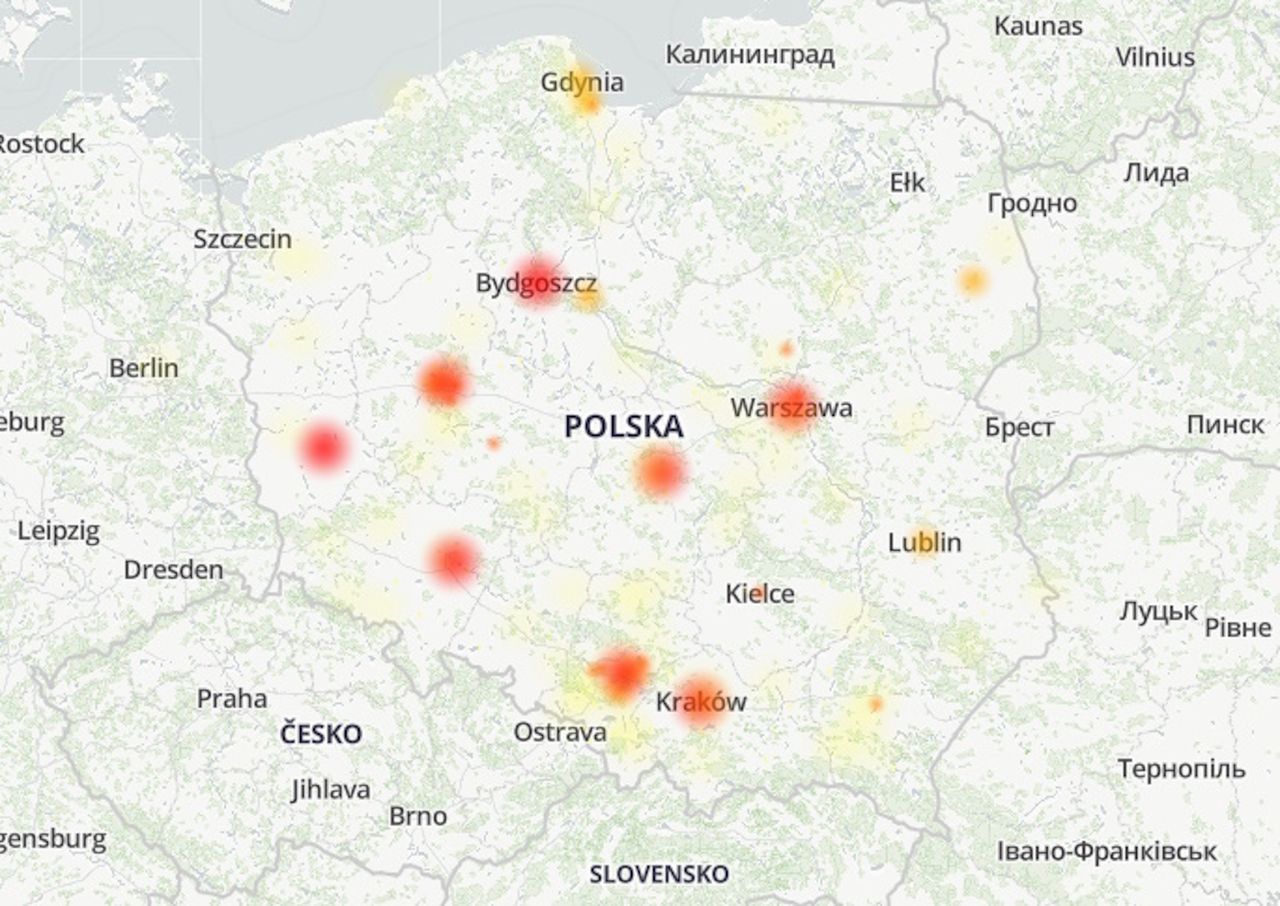 Awaria Instagrama - geograficzny rozkład zgłoszeń