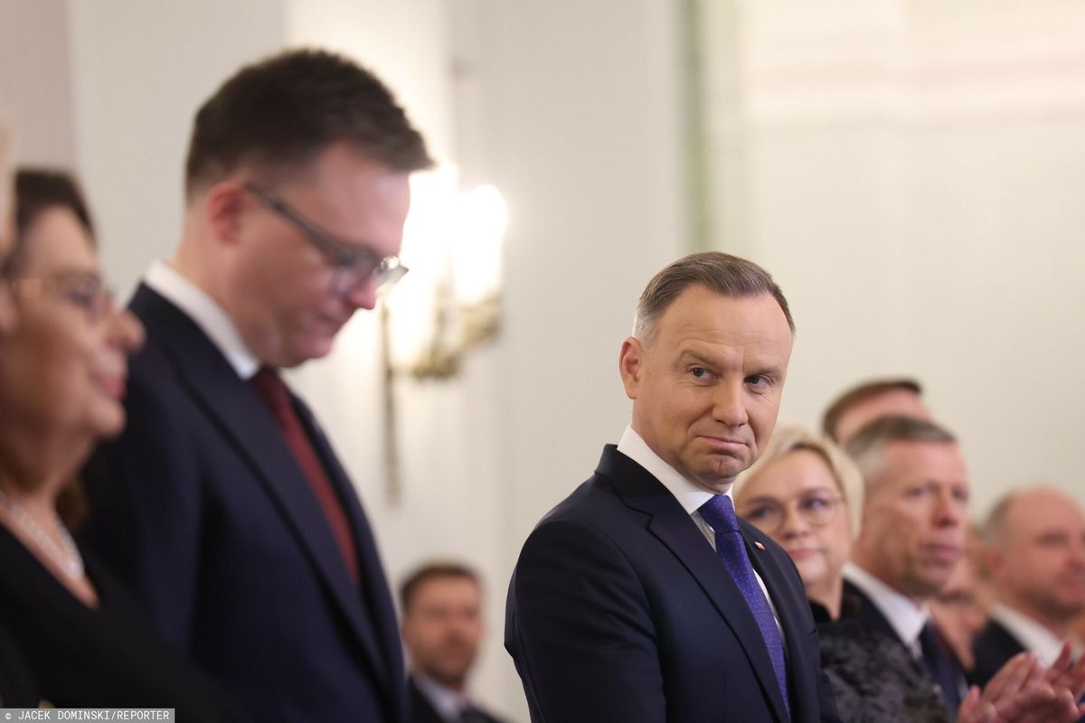 Andrzej Duda i Szymon Hołownia na zaprzysiężeniu nowego rządu