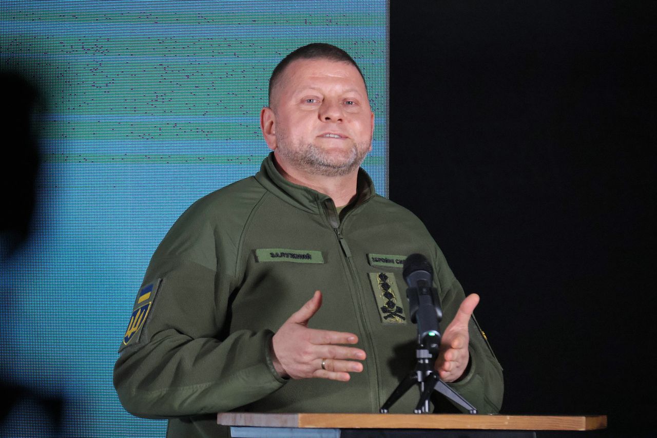 KYIV, UKRAINE - DECEMBER 18, 2023 - Commander-in-Chief of the Armed Forces of Ukraine, General Valerii Zaluzhnyi is pictured during the presentation of the State Rear Operator SE, the state agency that will deal with all non-lethal procurement, Kyiv, capital of Ukraine.  (Photo credit should read Eugen Kotenko/Future Publishing via Getty Images)