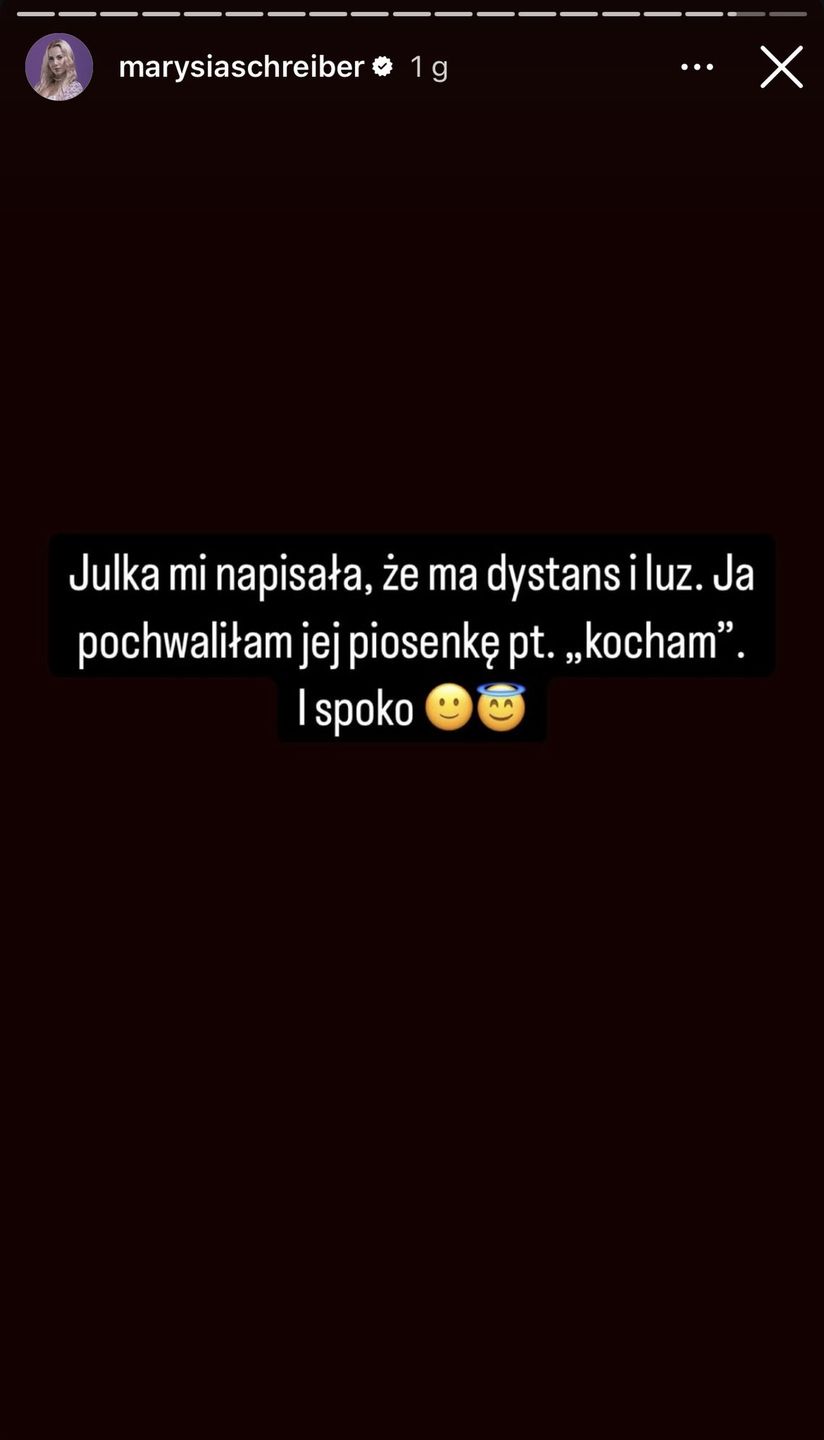 Marianna publikuje story po reakcji Julii 