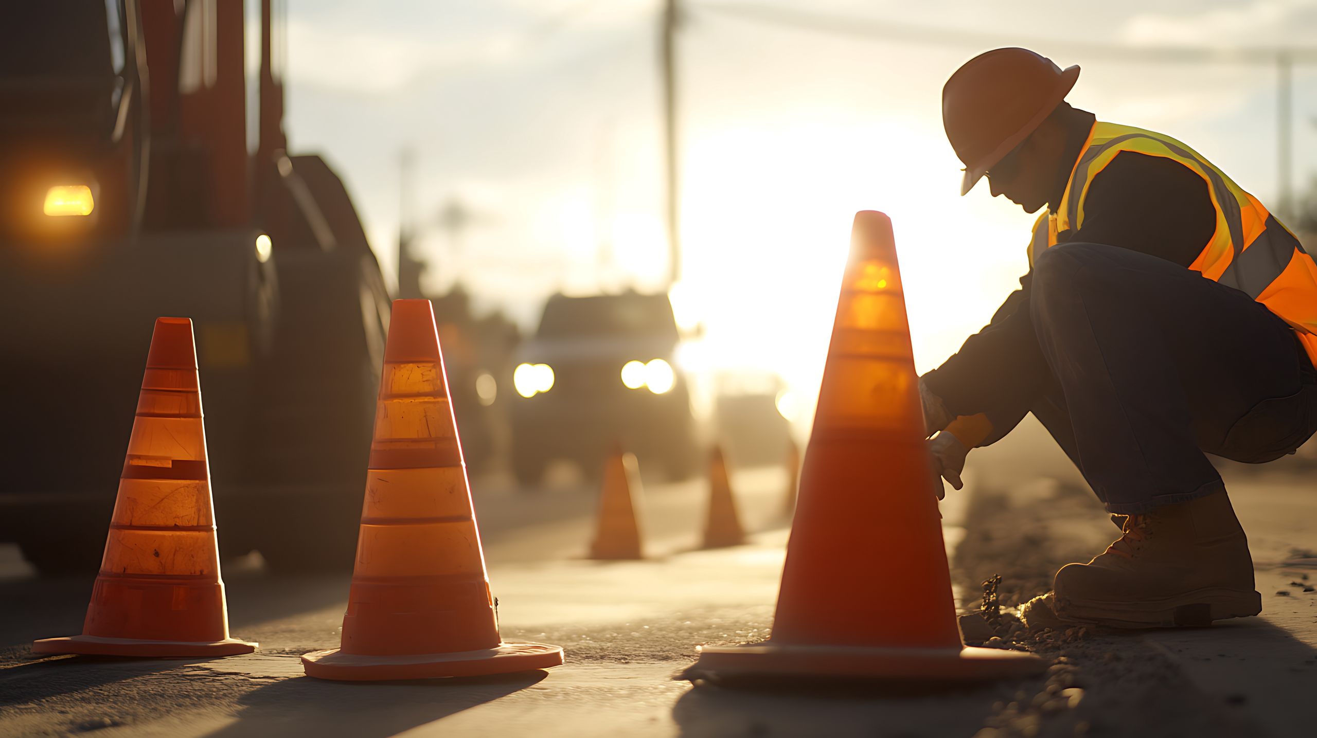 road, construction, worker, setting, up, traffic, cones, zone, safety, organization, control, techniques, roadwork, management, content, placing