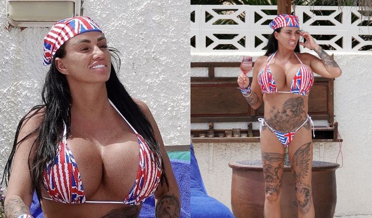 Katie Price świętuje koronację króla Karola III w "brytyjskim" stroju kąpielowym
