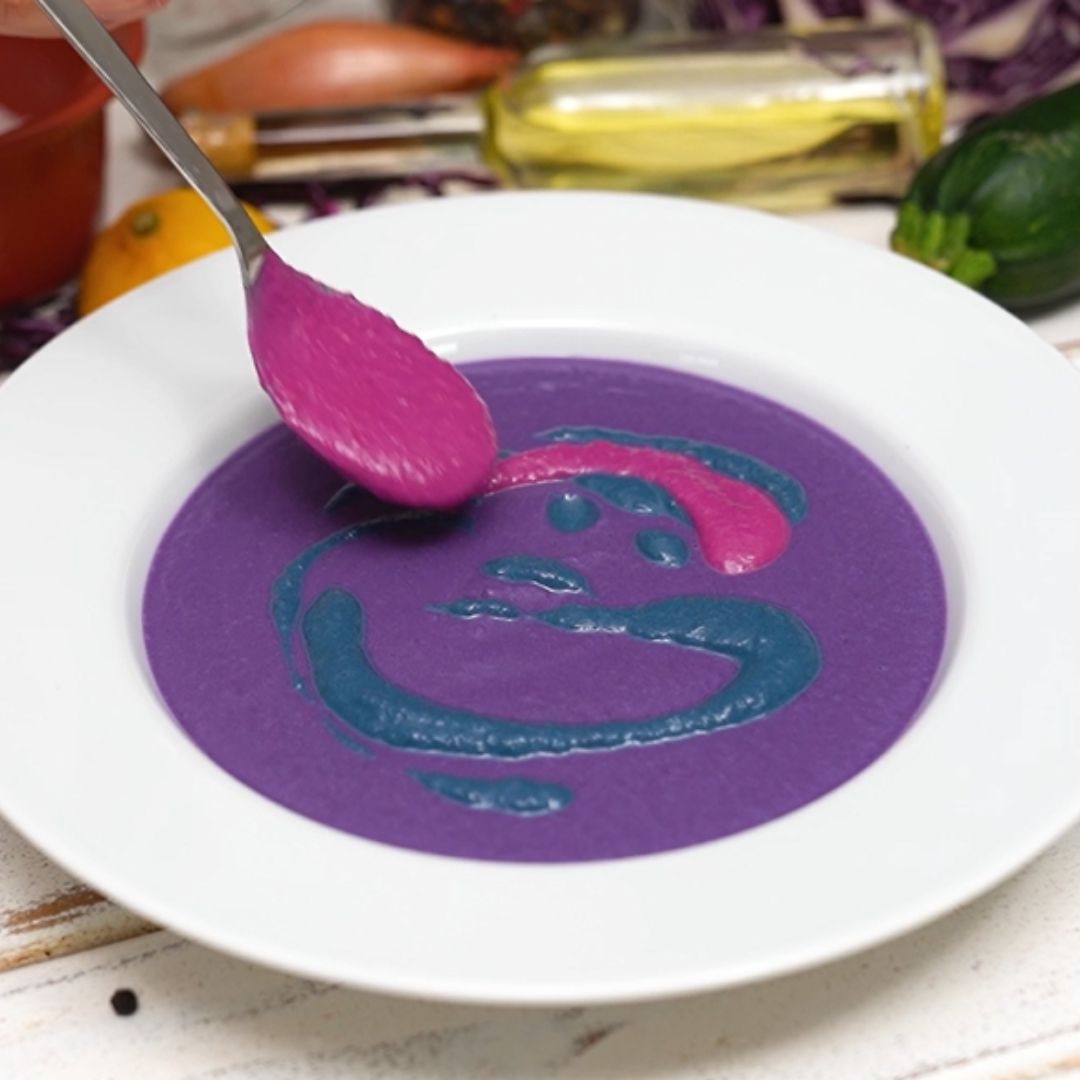 It's time to decorate the purple soup.