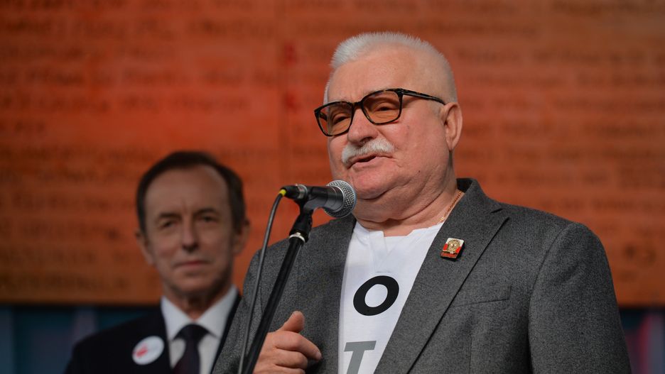 Lech Walesa, co-founder and former head of Solidarity (Solidarnosc), the Soviet bloc's first independent trade union, addresses the crowd next to Gdansk Shipyard Gate number 2, on the 40th anniversary of the Gdansk Agreement, which allowed the Solidarity trade union to be established. 
OnAugust 31, 2020, in Gdansk, Poland. (Photo by Artur Widak/NurPhoto via Getty Images)