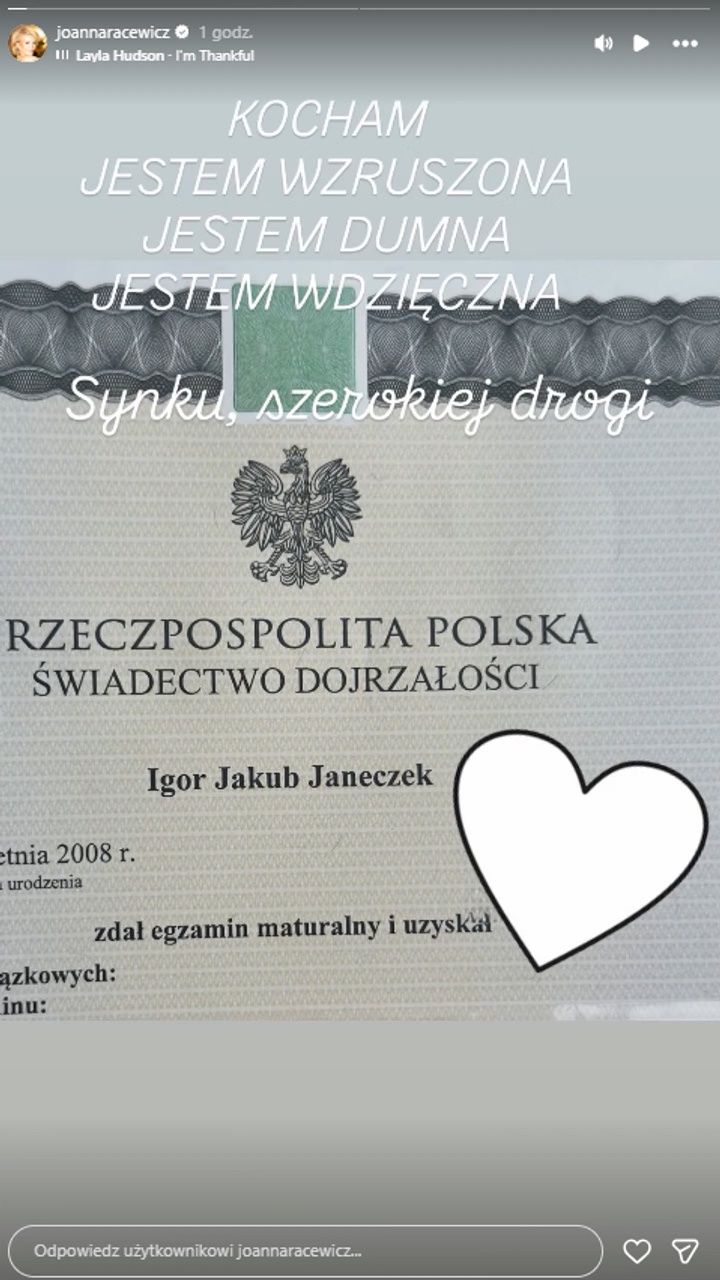 Świadectwo syna Joanny Racewicz