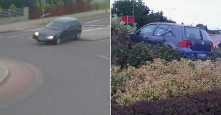 44-latek z Łukowa na rondzie pojechał… prosto. Volkswagen zatrzymał się na środku ronda
