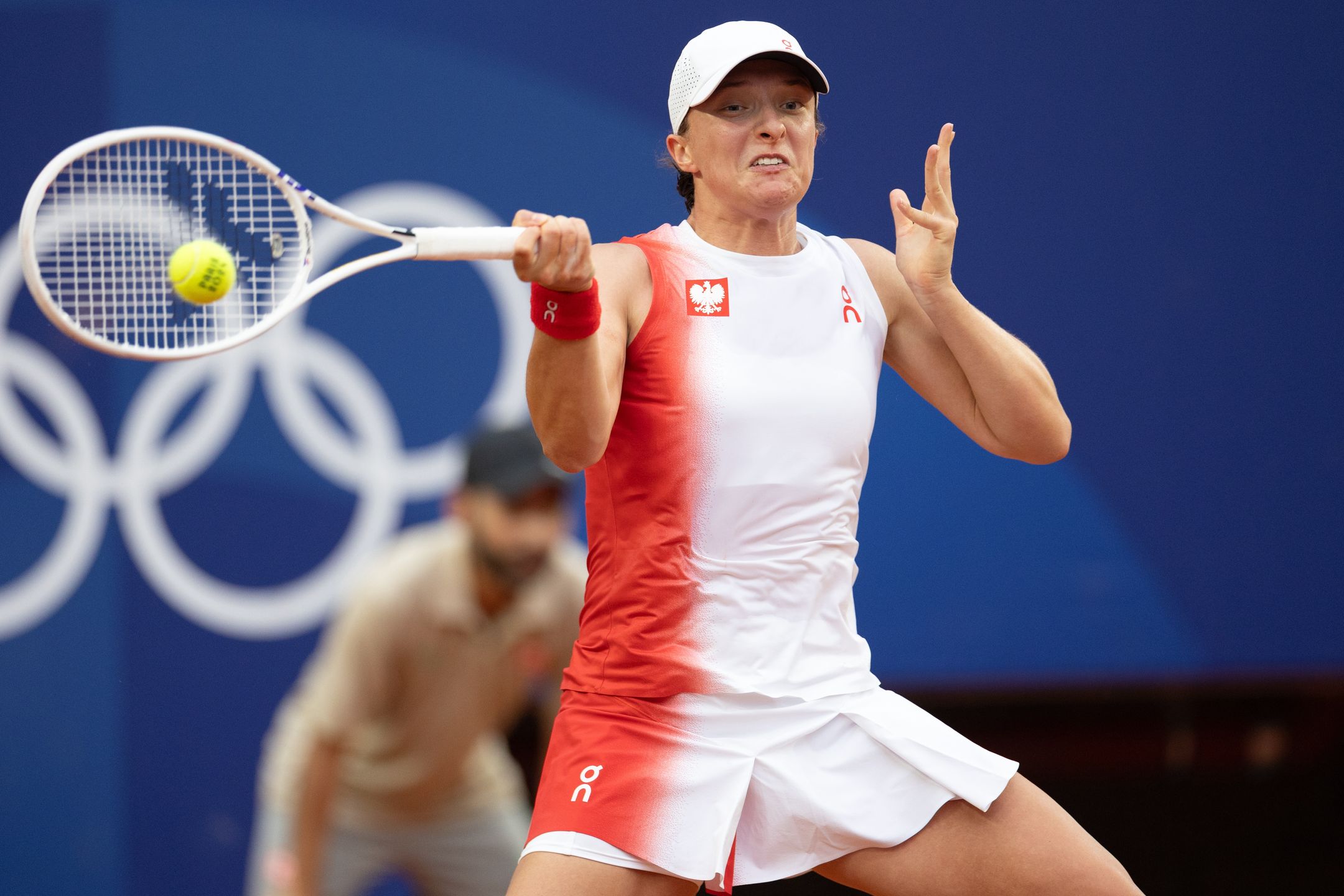 Tennis - Olympic Games Paris 2024: Day 5Iga Swiatek of Team Poland  is playing against Danielle Collins of Team United States during the Women's Singles Quarter-final match on day five of the Olympic Games Paris 2024 at Roland Garros on July 31, 2024 in Paris, France (Photo by Andrzej Iwanczuk/NurPhoto via Getty Images)NurPhotosports photography, women's tennis, july 31st, july 31, olympic quarter-final, paris, international, team united states, iga swiatek, day five, andrzej iwanczuk, tennis paris 2024, paris 2024, match, women's singles, olympic games, olimpic, nurphoto, summer olympics, roland garros, professional tennis, singles match, games, grand slam venue., paris2024, poland vs usa, quarter-final, team poland, french open venue, olympic tennis, tournament, athletes