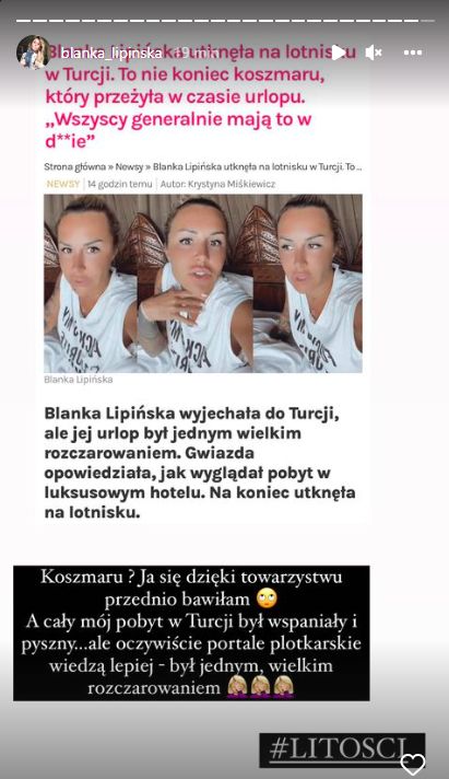Blanka Lipińska utknęła na lotnisku w Turcji. Zdradziła też, jak jej się tam podobało