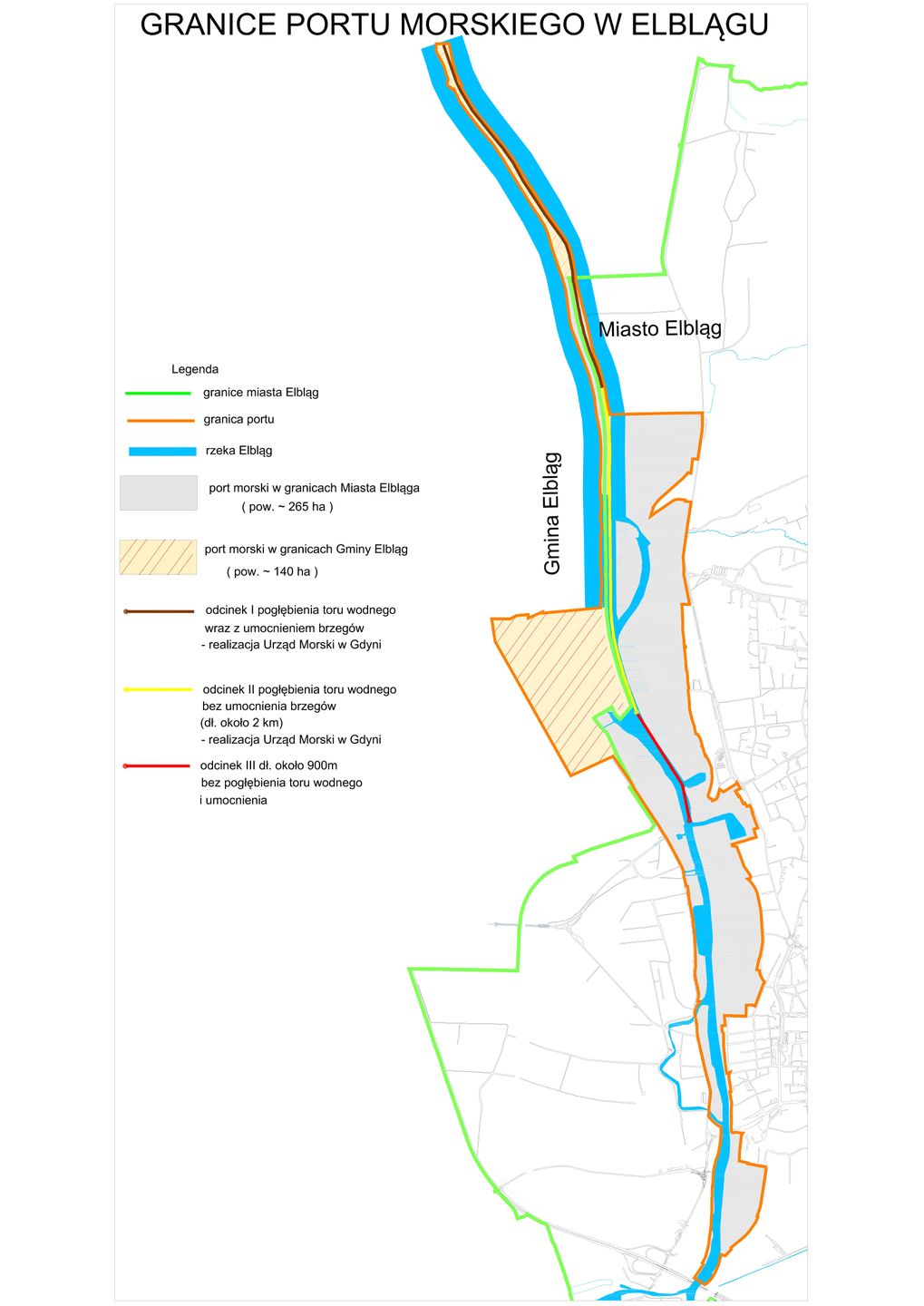 Mapa toru wodnego na rzece Elbląg