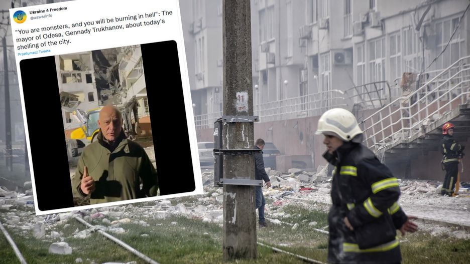 Odessa, Ukraina, 23.04.2022. Zniszczenia po rosyjskim ataku rakietami cruise na budynek mieszkalny w Odessie, 23 bm. W wyniku ataku co najmniej pięć osób zginęło, a 18 zostało rannych. Trwa inwazja Rosji na Ukrainę. (sko) PAP/Alena Solomonova