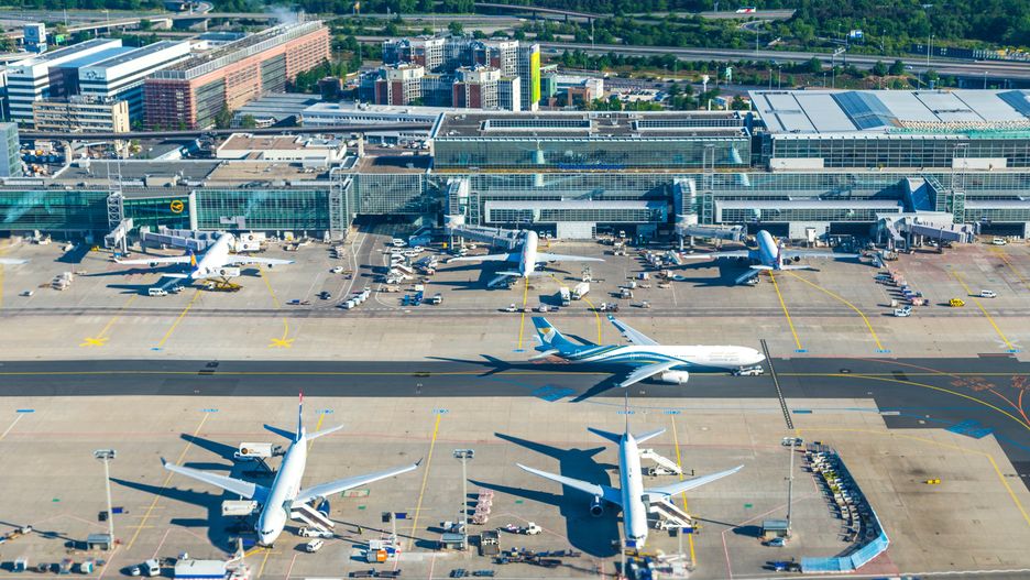 FRANKFURT, GERMANY - MAY 5: aerial of airport on May 5, 2014 in Frankfurt Germany. The new runway opened in APR 2012 and causes a lot of polictical discussion because of heravy noise.Arrival, Departure, Gate, Jet, Lufthansa, Rhein-Main, Taxiway, aerial, aircraft, airport, apron, building, frankfurt, germany, hall, hub, infrastructure, landing, modern, noise, noisy, overview, pollution, rhein main airport, runway, silo, take off, tank, terminal, touch down, transportation, travel agencies, frankfurt, aircraft, airport, aerial, lufthansa, arrival, departure, gate, jet, rhein-main, taxiway, apron, building, germany, hall, hub, infrastructure, landing, modern, noise, noisy, overview, pollution, rhein main airport, runway, silo, take off, tank, terminal, touch down, transportation, travel agencies