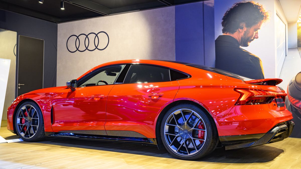 BRUSSELS, BELGIUM - JANUARY 10: Audi RS e-tron GT performance battery electric performance car on display at the AutoSalon on January 10, 2025 in Brussels, Belgium. (Photo by Sjoerd van der Wal/Getty Images)