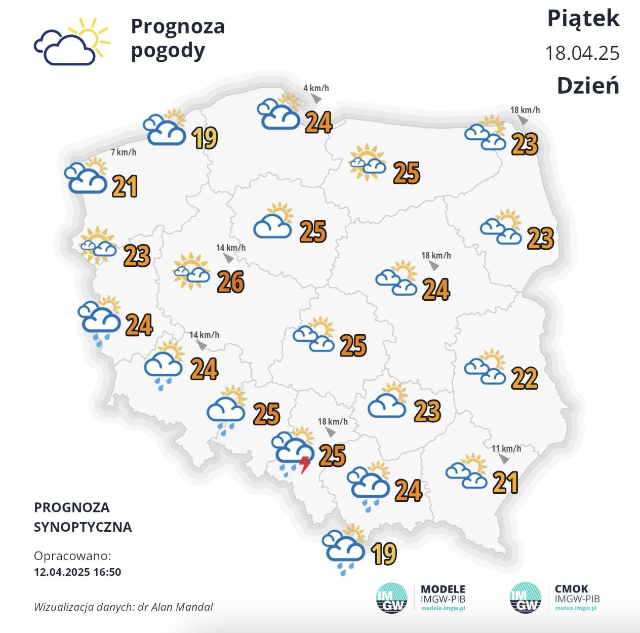 Prognoza pogody na 18.04.2025