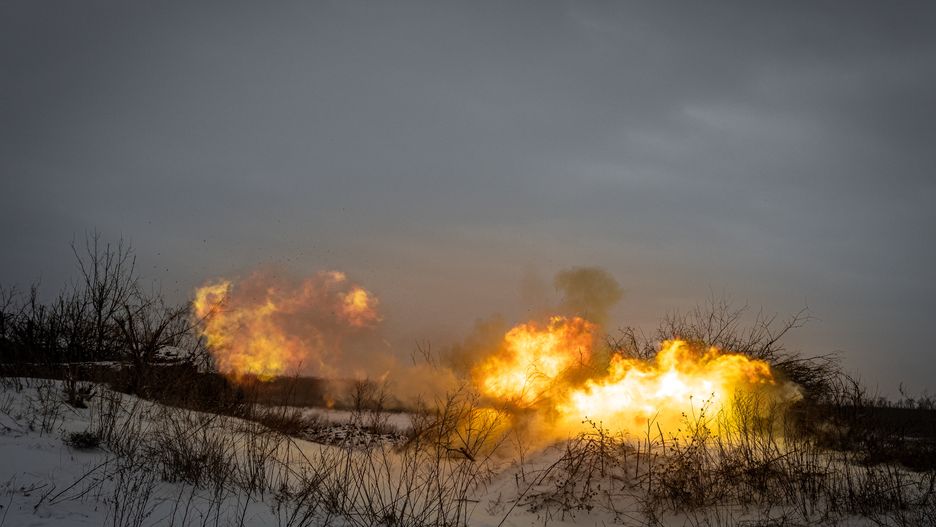 DONETSK OBLAST, UKRAINE - JANUARY 14: A Ukrainian self-propelled artillery opens fire toward Russian lines, in Donetsk Oblast, Ukraine on January 14, 2024. (Photo by Ignacio Marin/Anadolu via Getty Images)