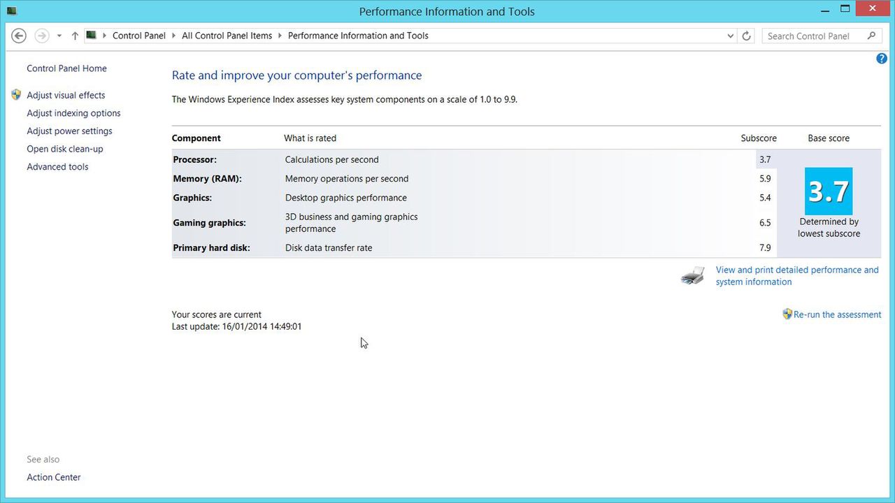 Index wydajności w Windows 8