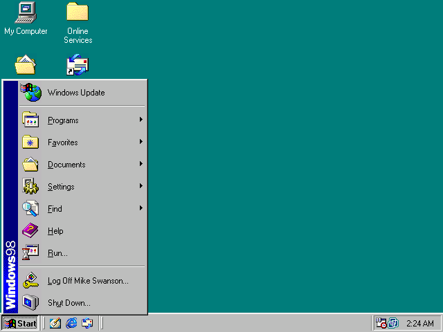 Archaiczny dziś&nbsp;Windows 98, mający premierę w 1999 roku.