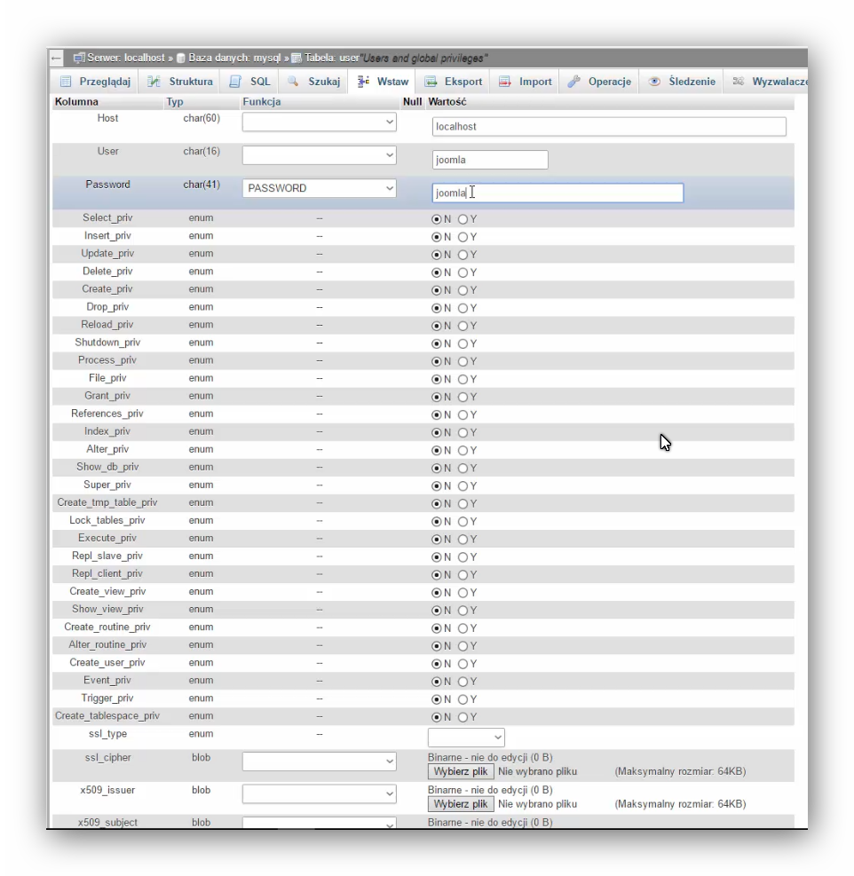 phpMyAdmin edycja/dodawanie