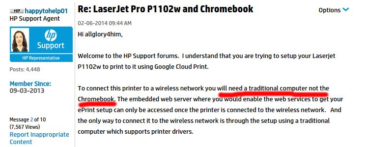 Rada HP dla użytkowników Chromebooków. Do konfigurcacji drukarki w chmurze, użyj zwykłego komputera.