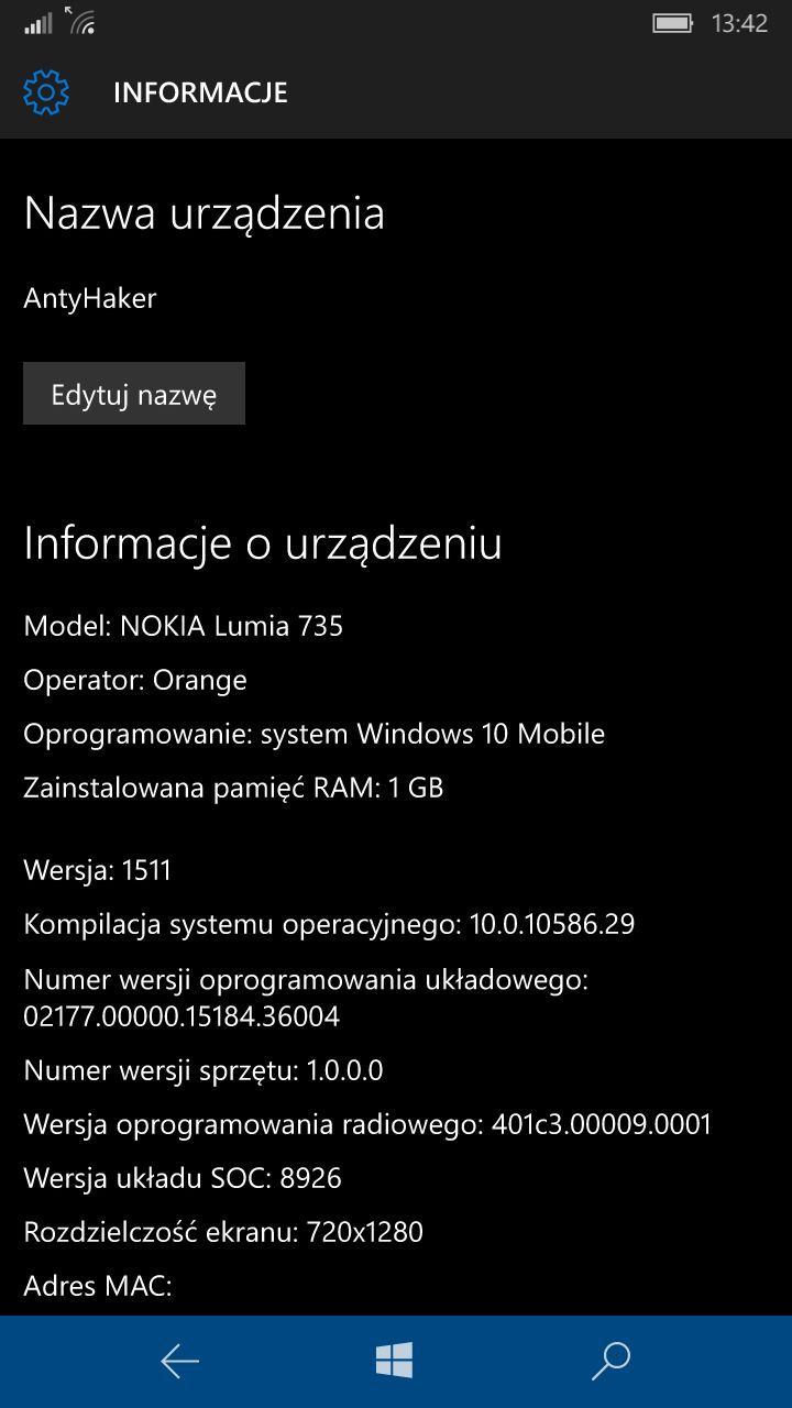 Wersja oprogramowania układowego jeszcze z czasów Windows Phone 8.1.1 (w moim przypadku przełom listopada i grudnia zeszłego roku)