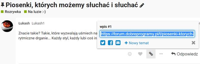 Wiadomość z linkiem do strony forum najłatwiej przesłać za pomocą przycisku udostępniania treści