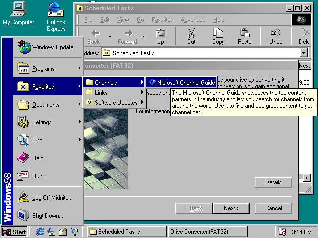 Przyrostowe ulepszenia UI w Windows 98: w tamtych czasach nikt nie ważył się psuć menu Start
