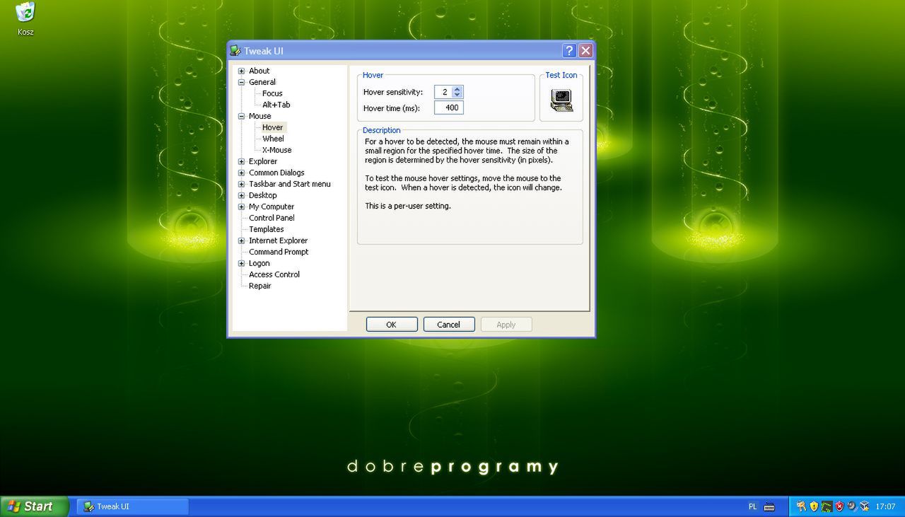 Tweak UI - obsługa myszki