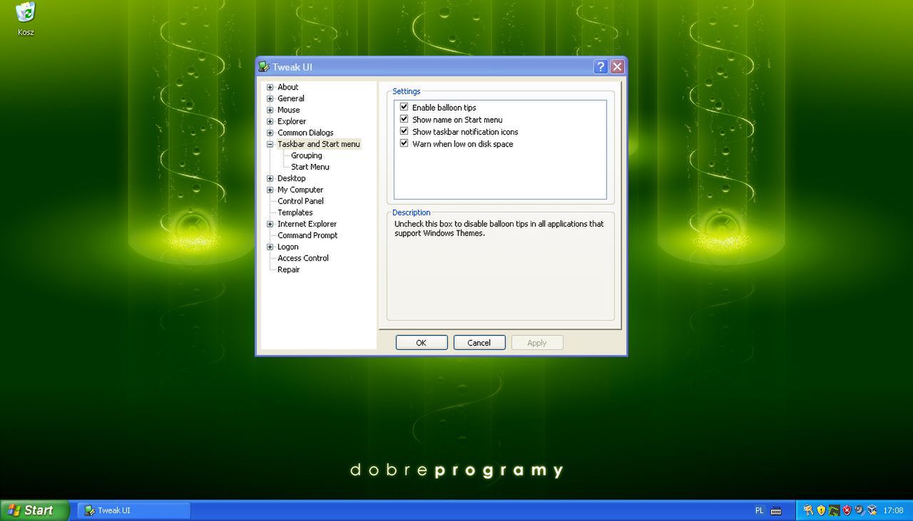 Tweak UI - pasek zadań i menu Start