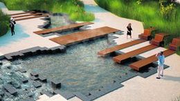 Na placu Grzybowskim odpoczniemy na drewnianych ławkach przy oczku wodnym