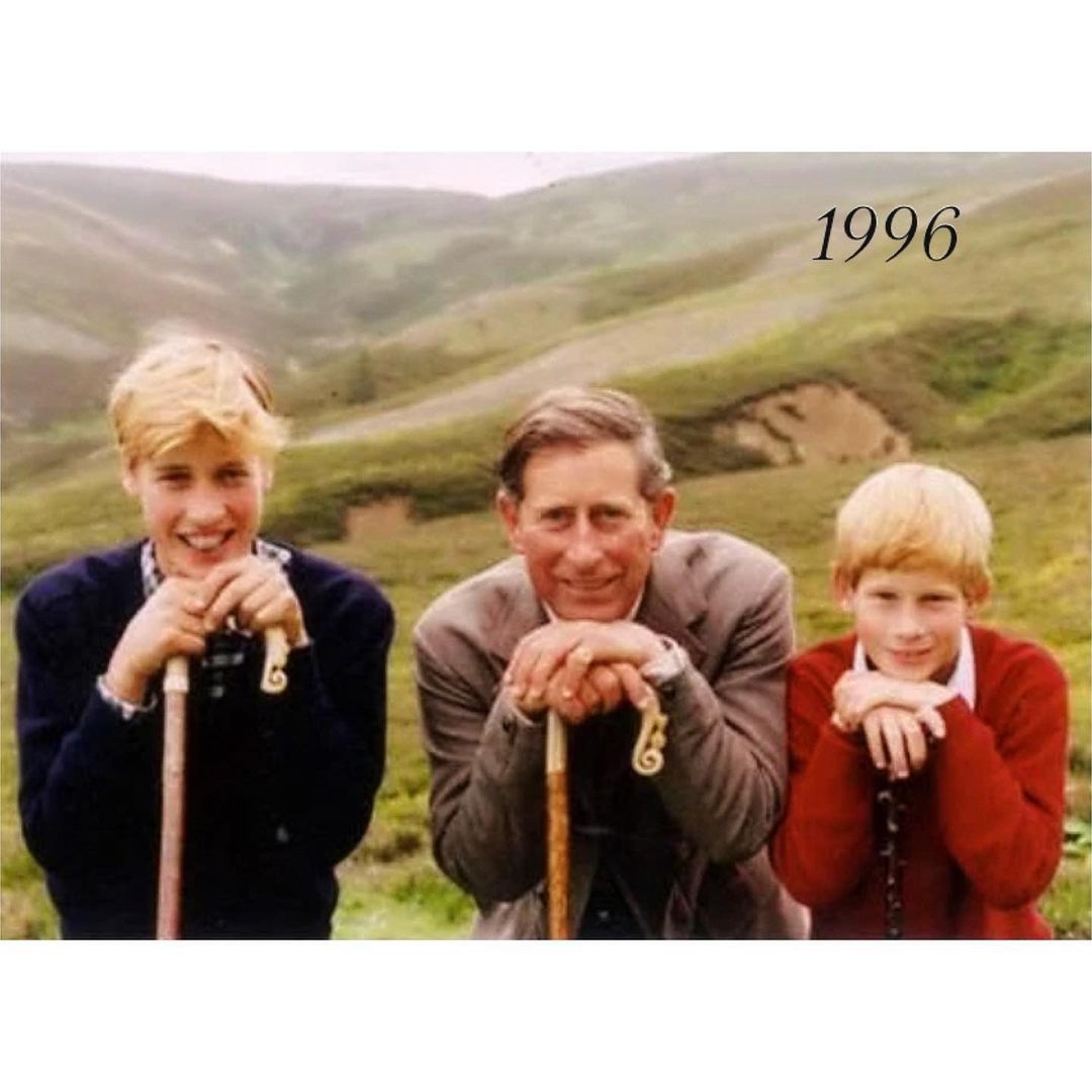 Książę Harry i książę William z księciem Karolem 1996 r.