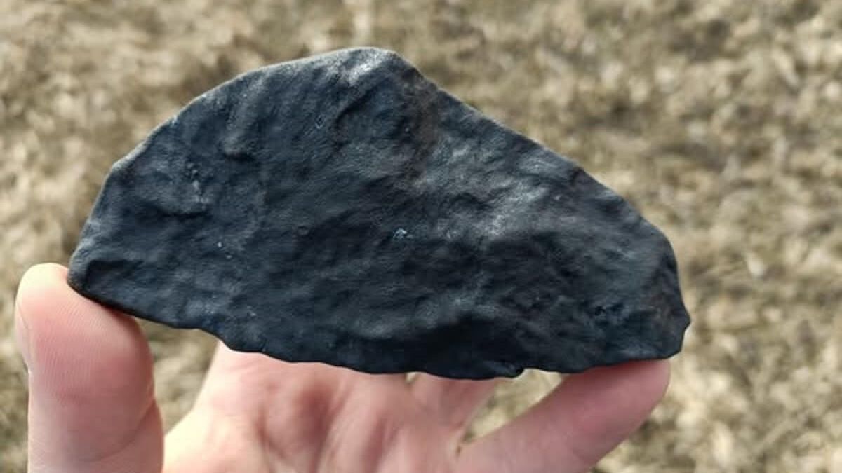 Fragment meteorytu w ręku poszukiwacza