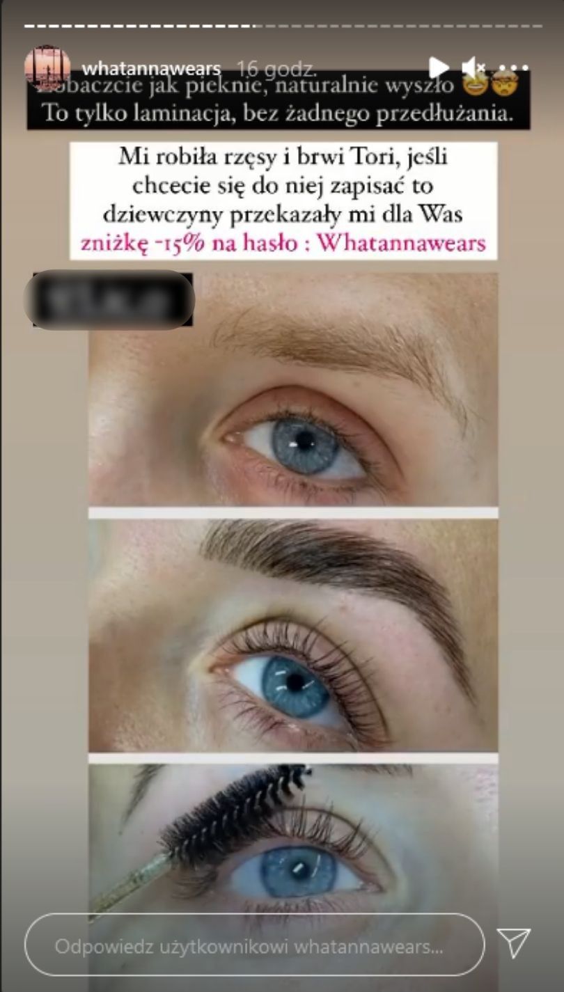 Anna Skura po wyjściu ze szpitala wybrała się na laminację brwi i rzęs