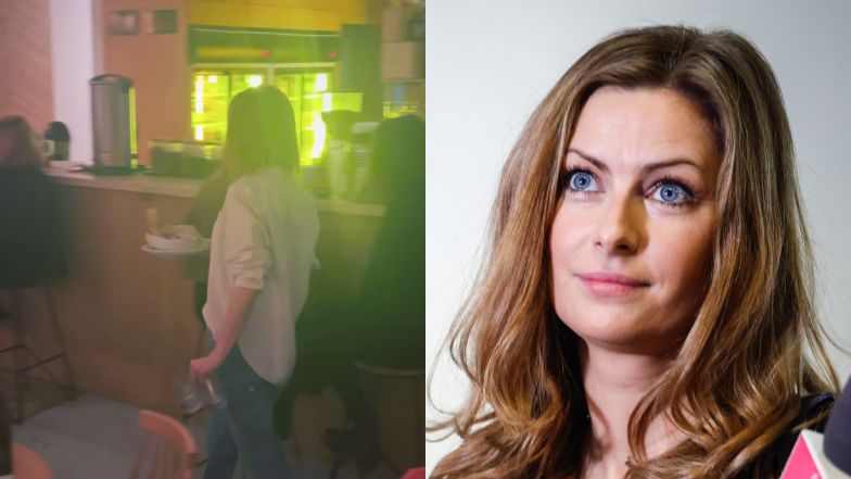 Laura Breszka "dorabia" sprzątając stoliki w restauracji