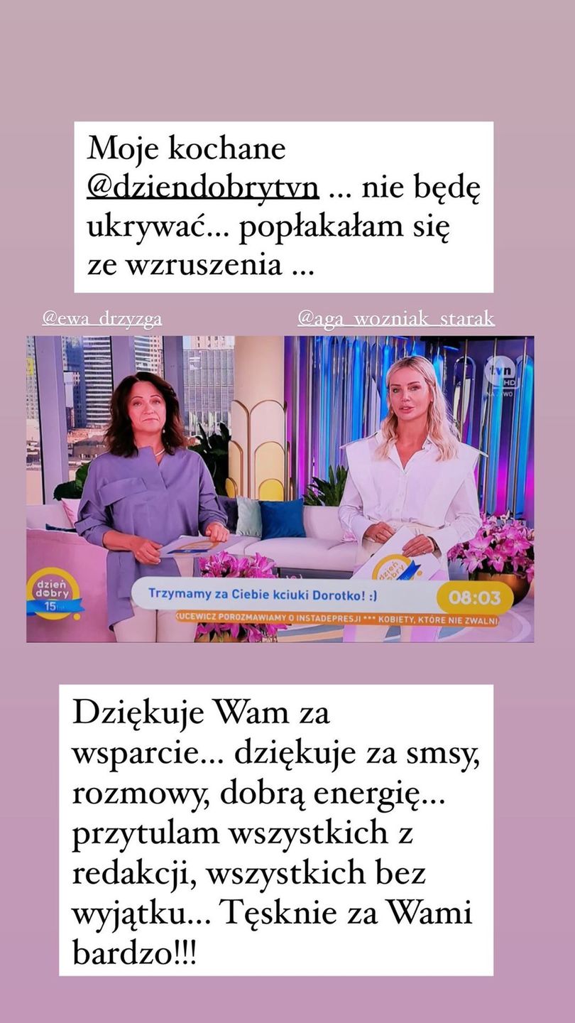 Dorota Gardias dziękuje kolegom za wsparcie