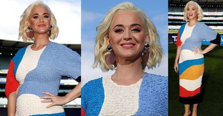 Promienna Katy Perry chwali się ciążowym brzuszkiem na mistrzostwach kobiecego krykieta w Melbourne (ZDJĘCIA)