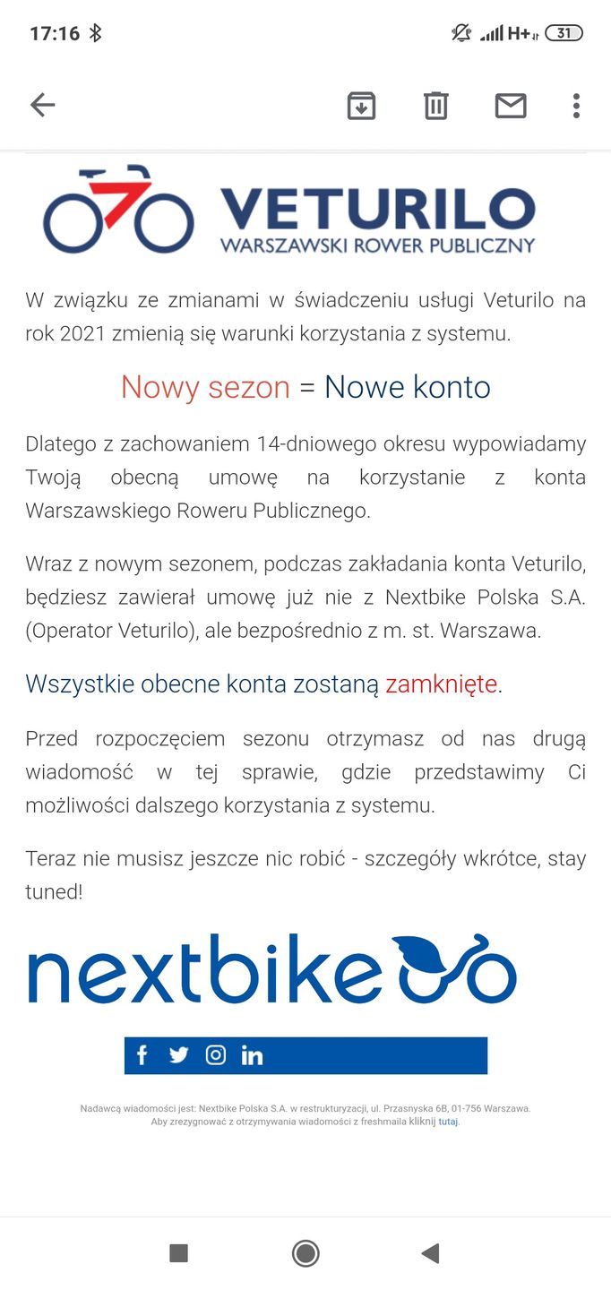 E-mail od Veturilo