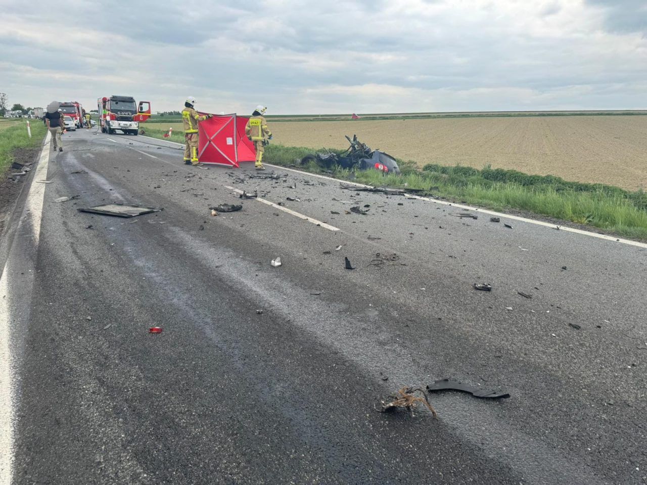 (fot. Policja Śląska, źródło Policja Śląska) Auto osobowe zmiażdżone po zderzeniu z ciężarówką